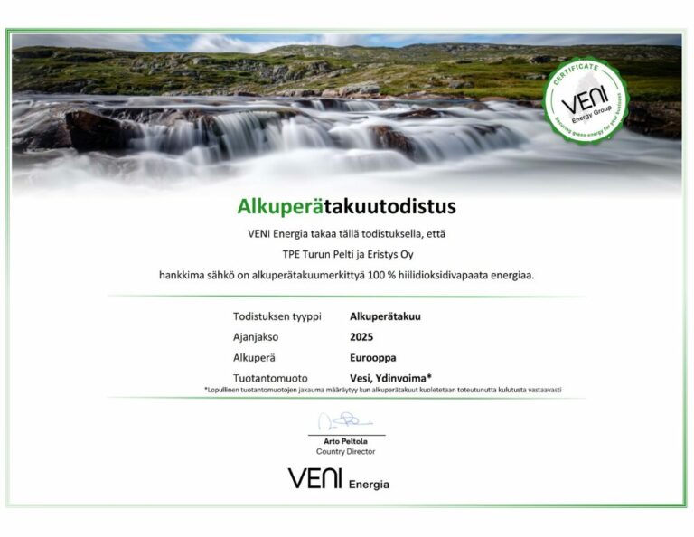 VENI alkuperätakuutodistus